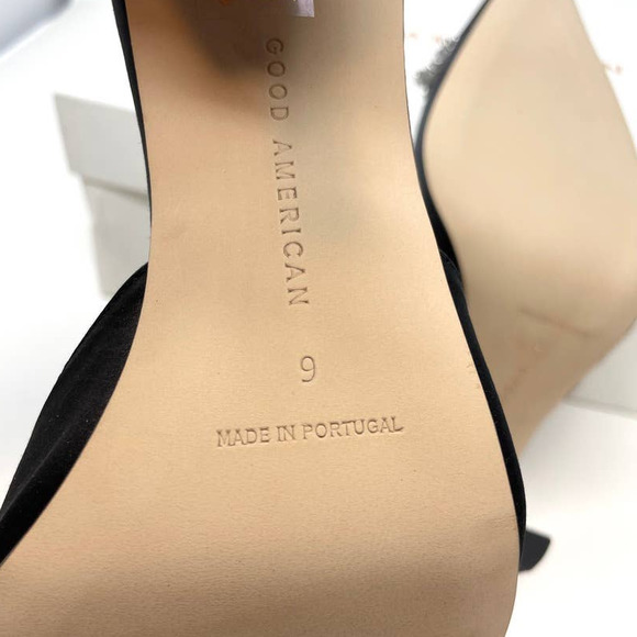 Good American Jeweled Satin Slipper Mules Heels In Black Size 9 NEW - Picture 13 of 15